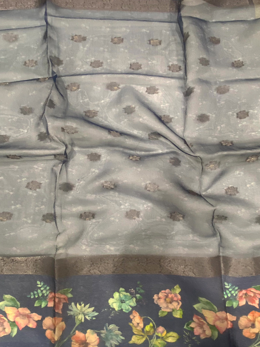 Blue Tissue Digital Floral Saree