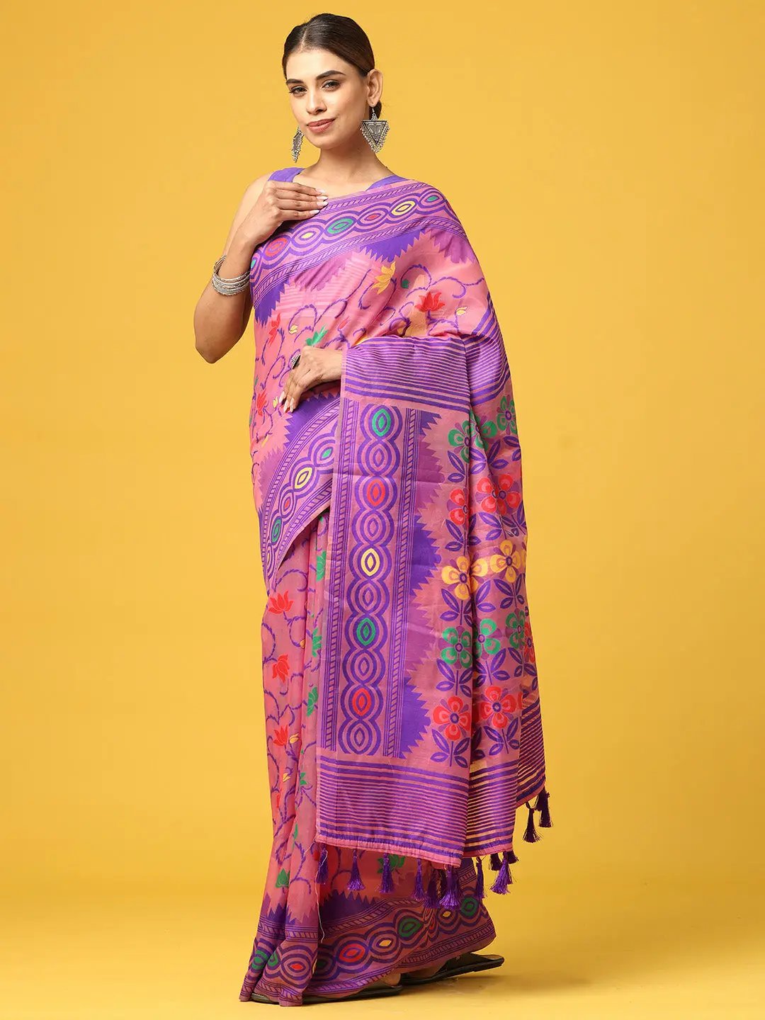 Dhakai Jamdani Cotton Silk Saree