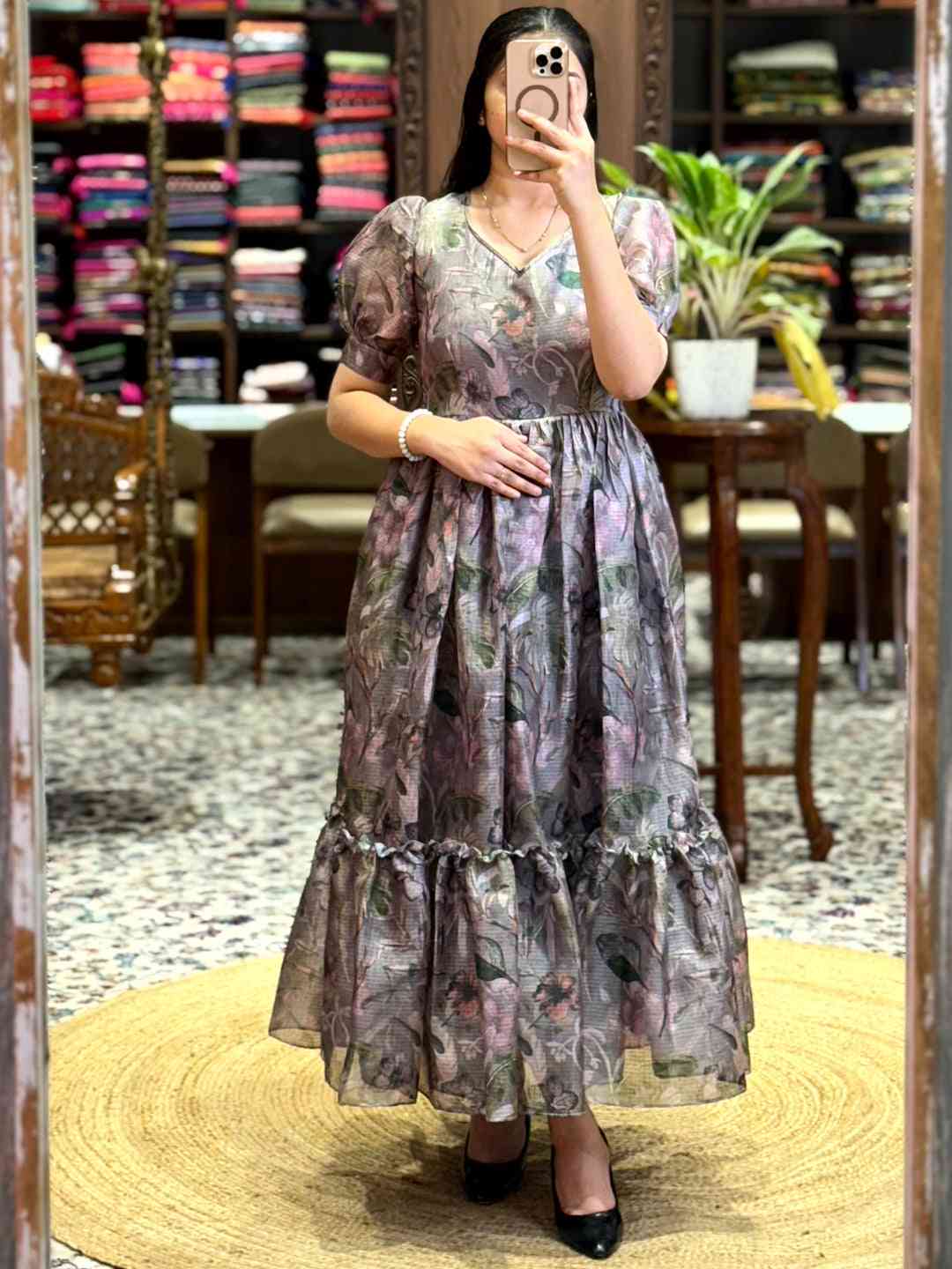 Dark Grey Floral Print Midi Dress