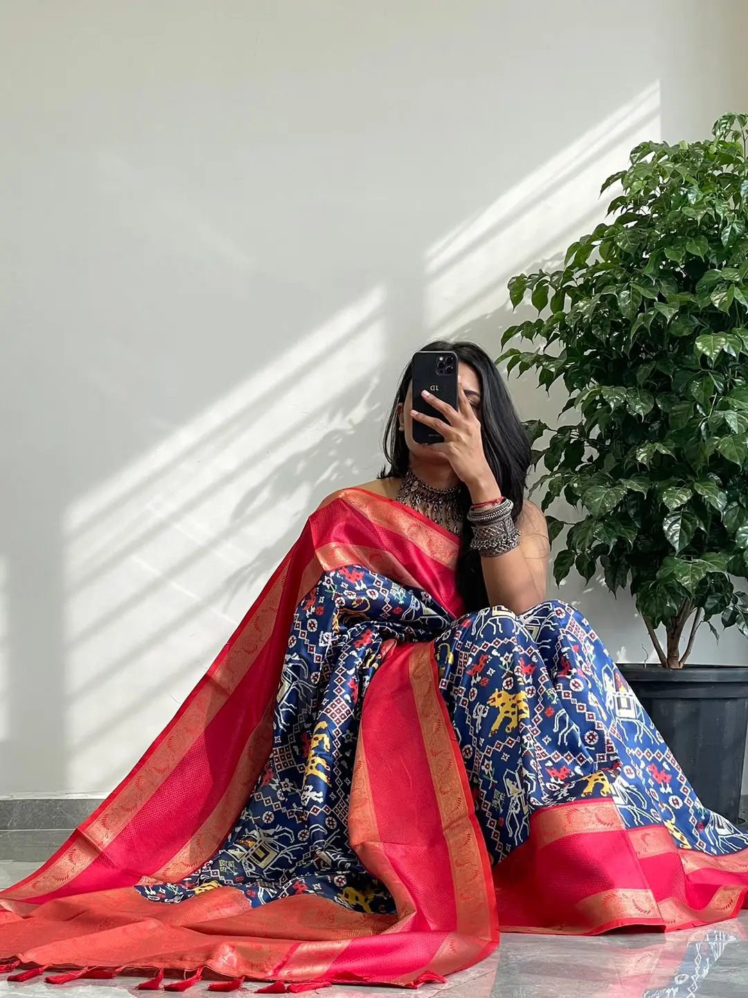 Elegant Pochampally Print Soft Silk Saree with Gadwal Border.