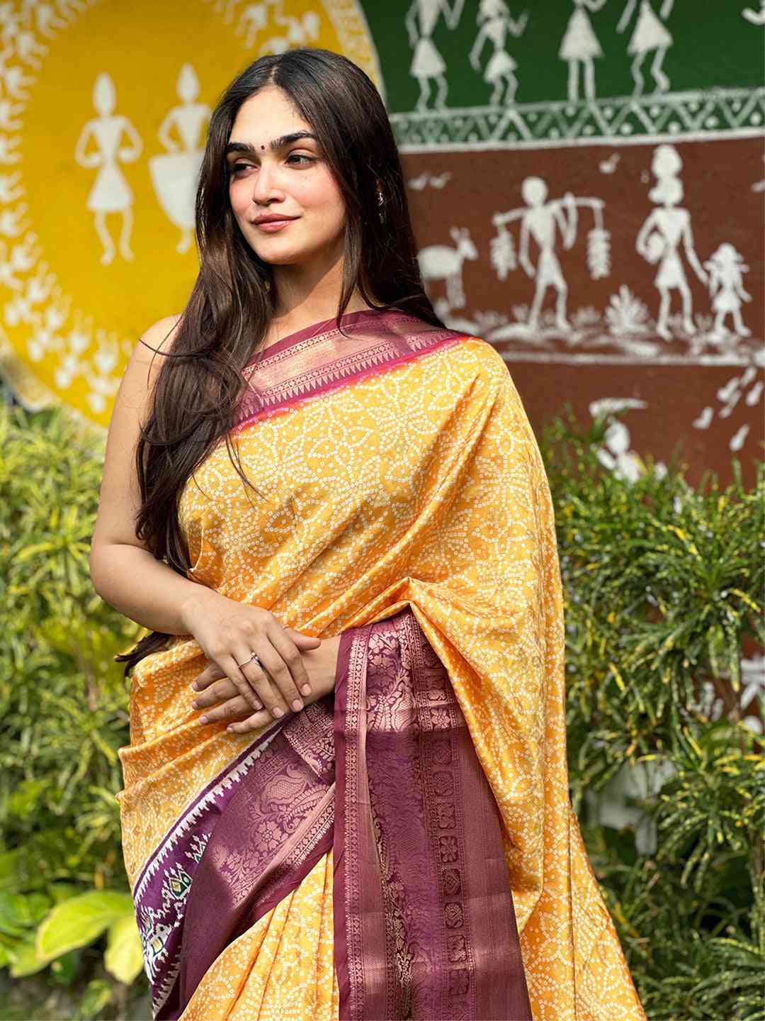 Stylish Soft Silk Bandhej Saree with digital print