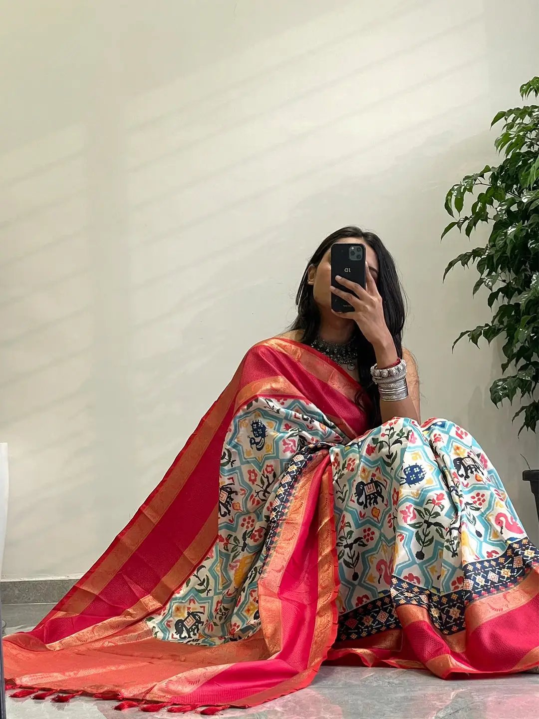 Colorful Pochampally print saree with soft silk texture