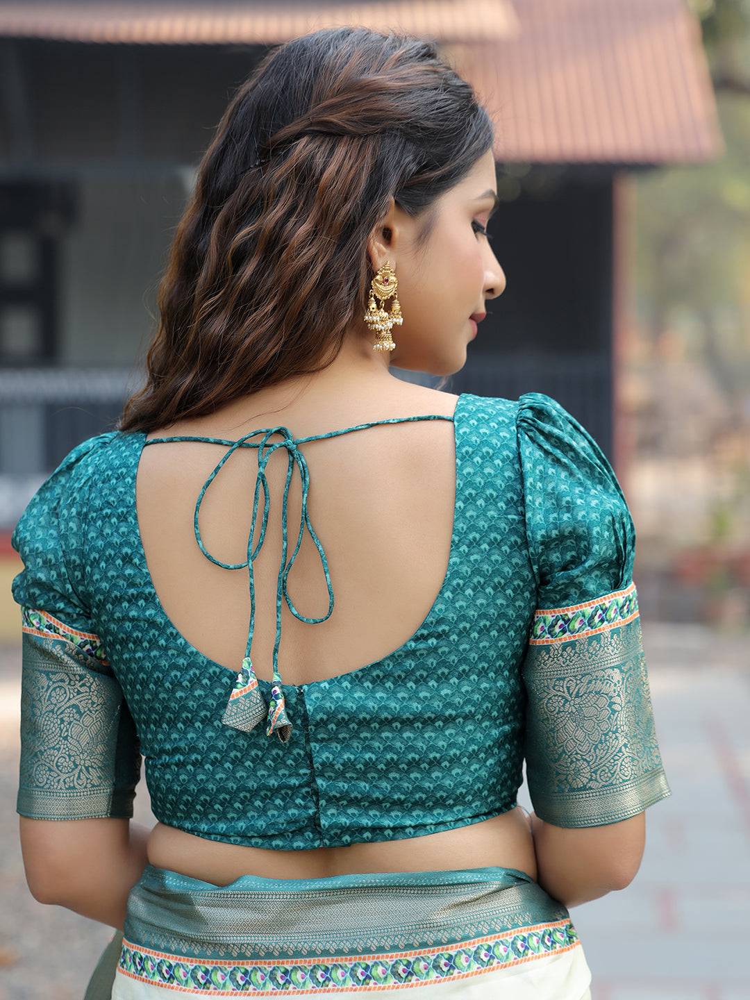 Light Green Colour Phulkari Design Zari Weaving Pallu Saree