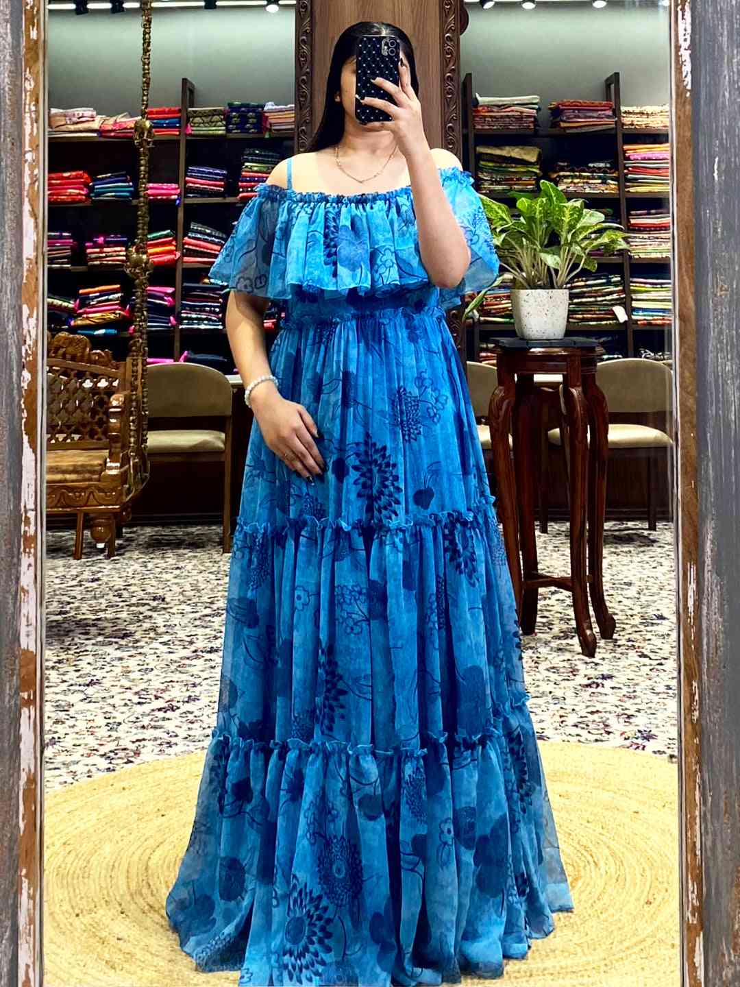 Blue Georgette Floral Print Dress