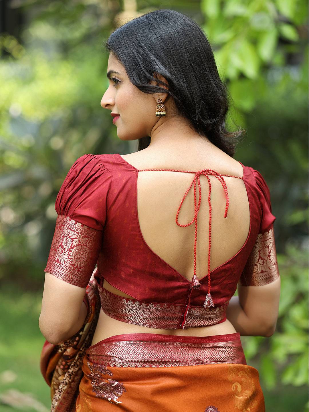 Orange Ajrak Block & Hand Kalamkari Print Pure Viscose Saree