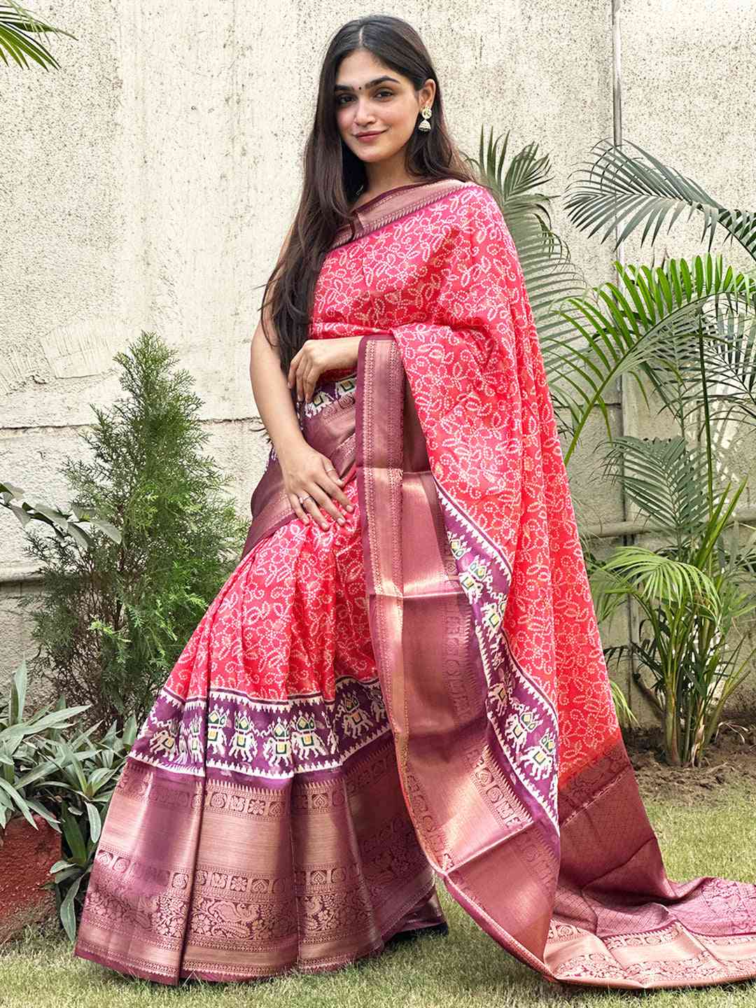 Chic soft silk Bandhej saree featuring digital print