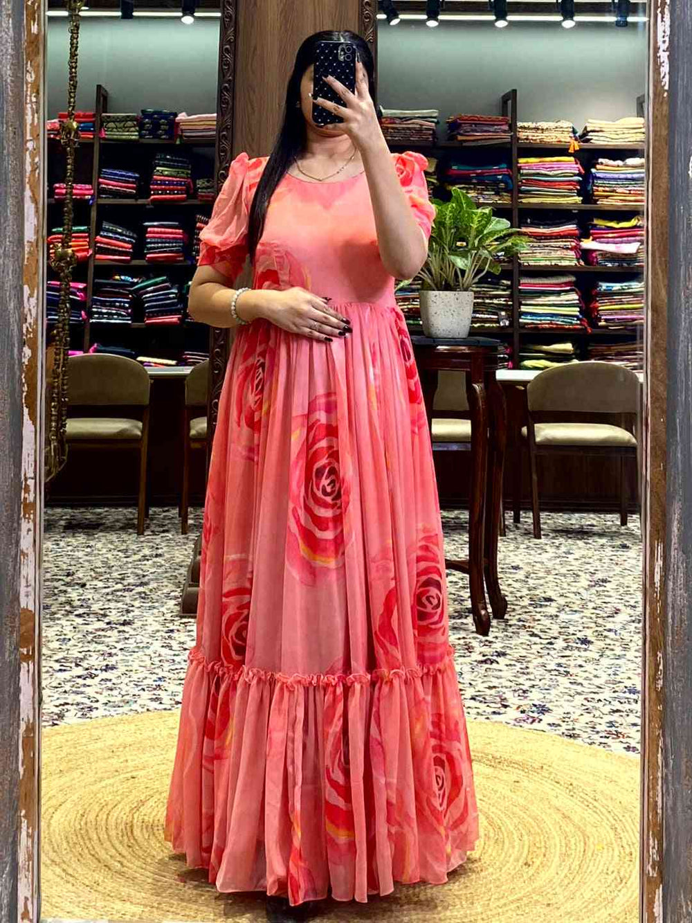 Coral Floral Georgette Dress