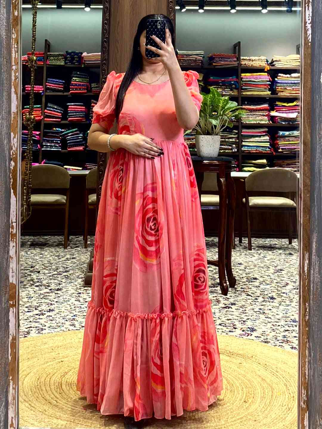 Coral Floral Georgette Dress