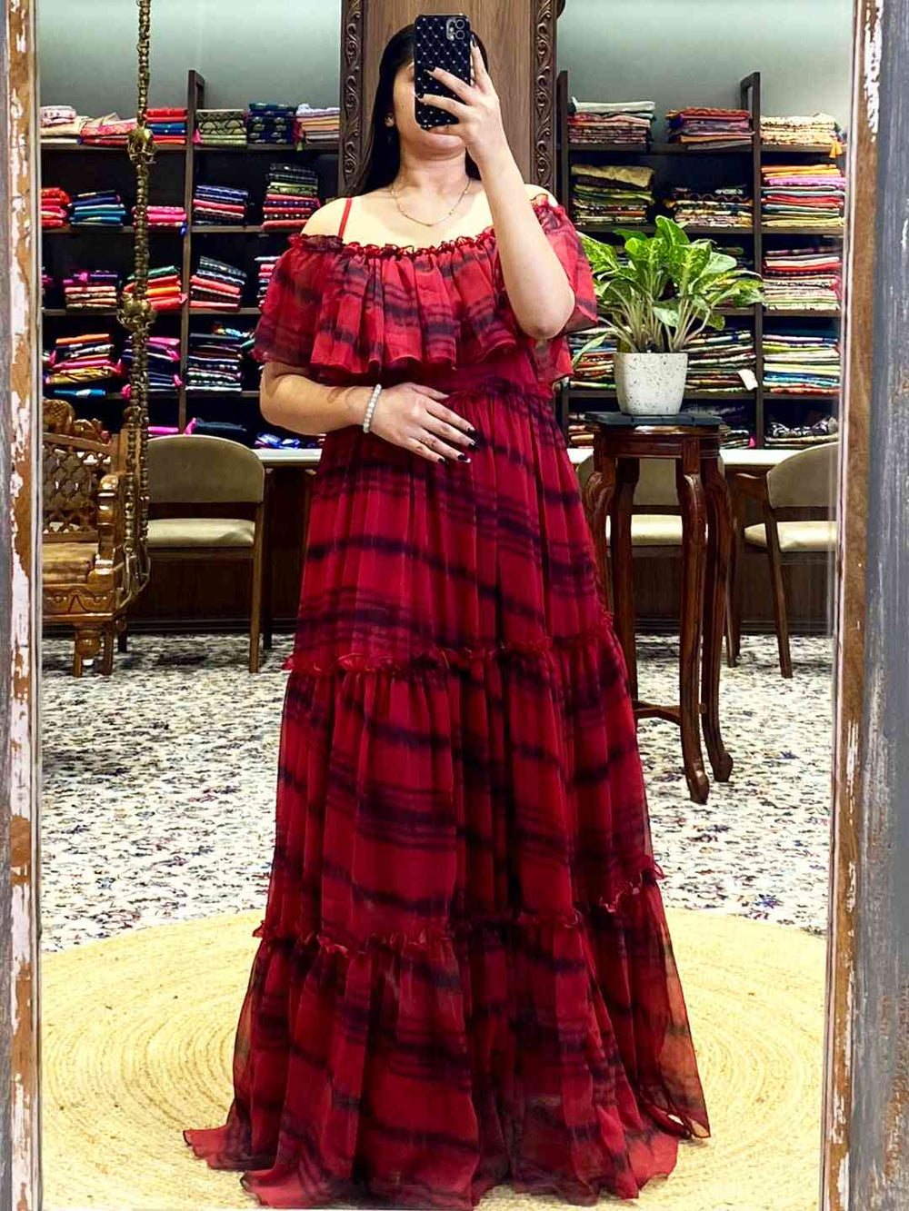 Tartan Print Off-Shoulder Ruffle Dress