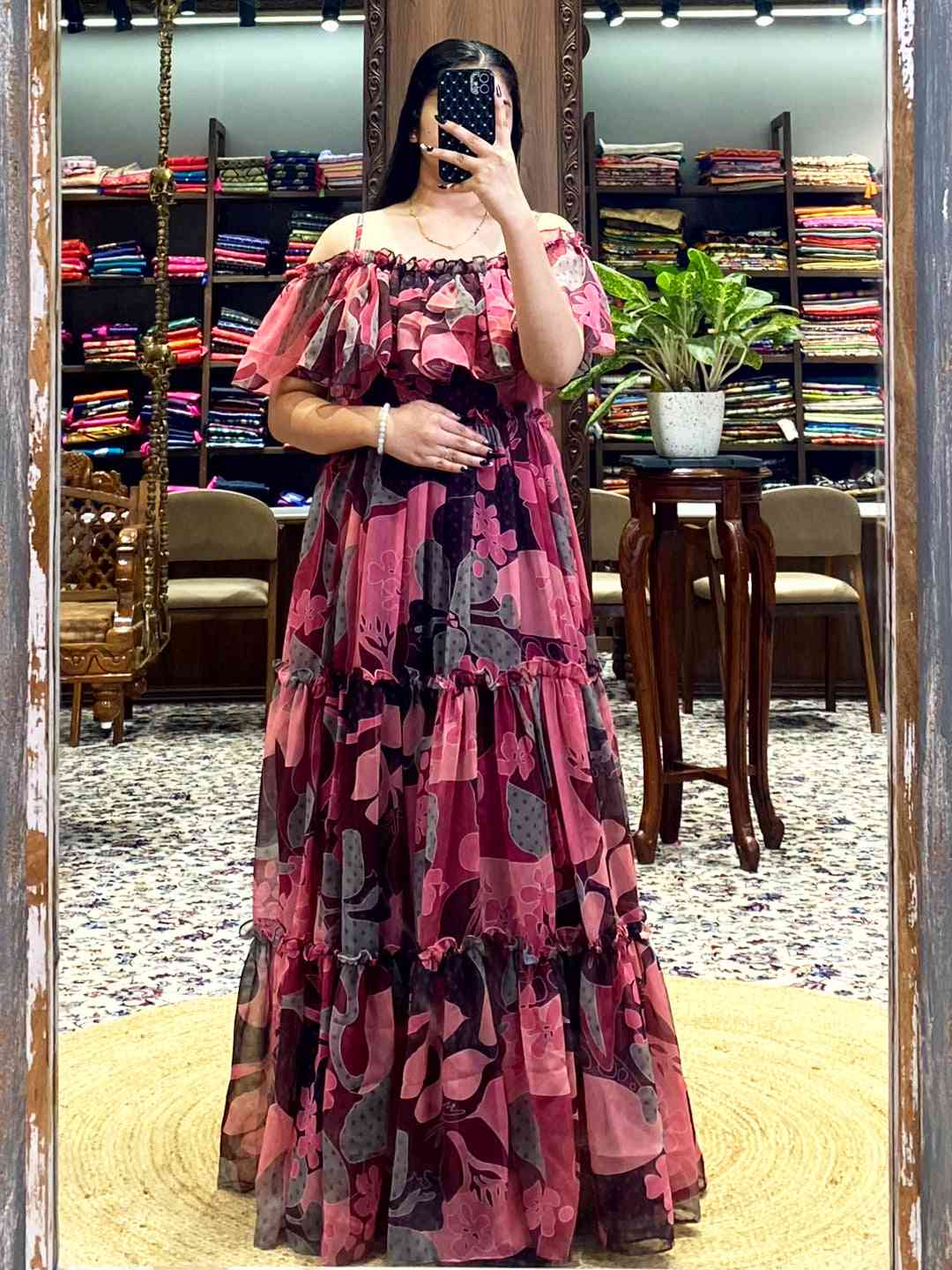 Brown Georgette Abstract Dress