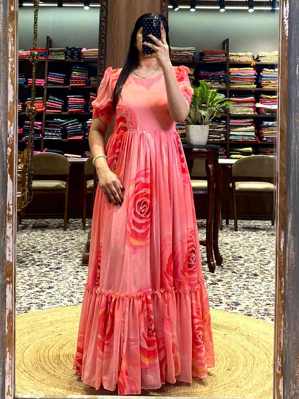 Coral Floral Georgette Dress