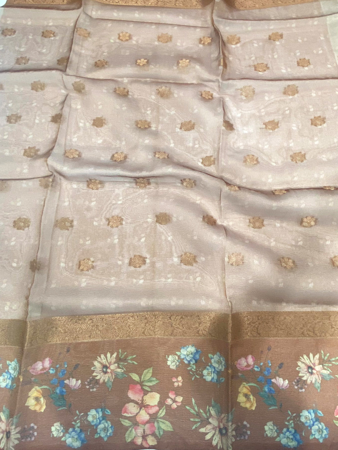 Mustard Tissue Digital Floral Saree