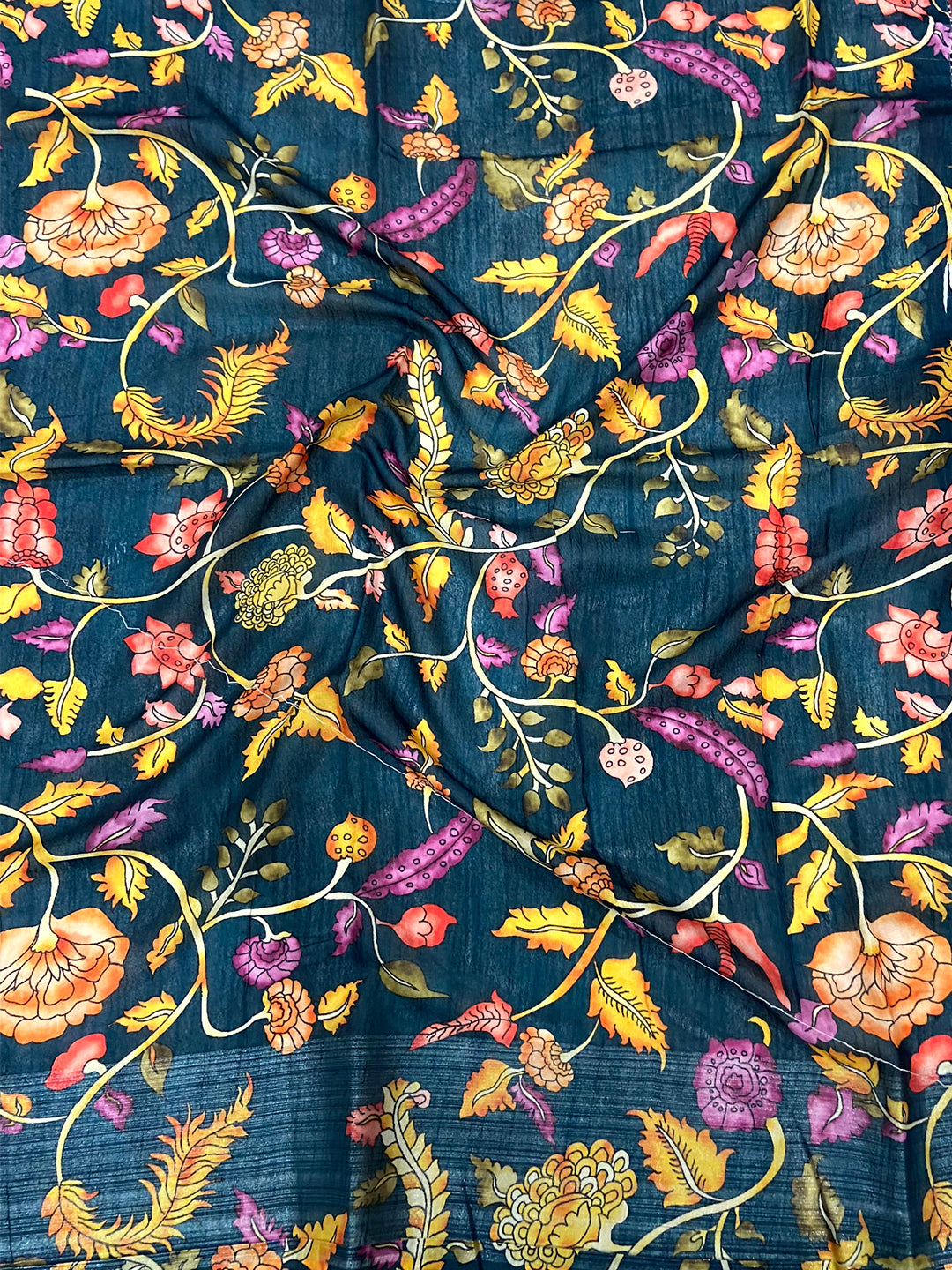 Red Linen Kalamkari Print Saree