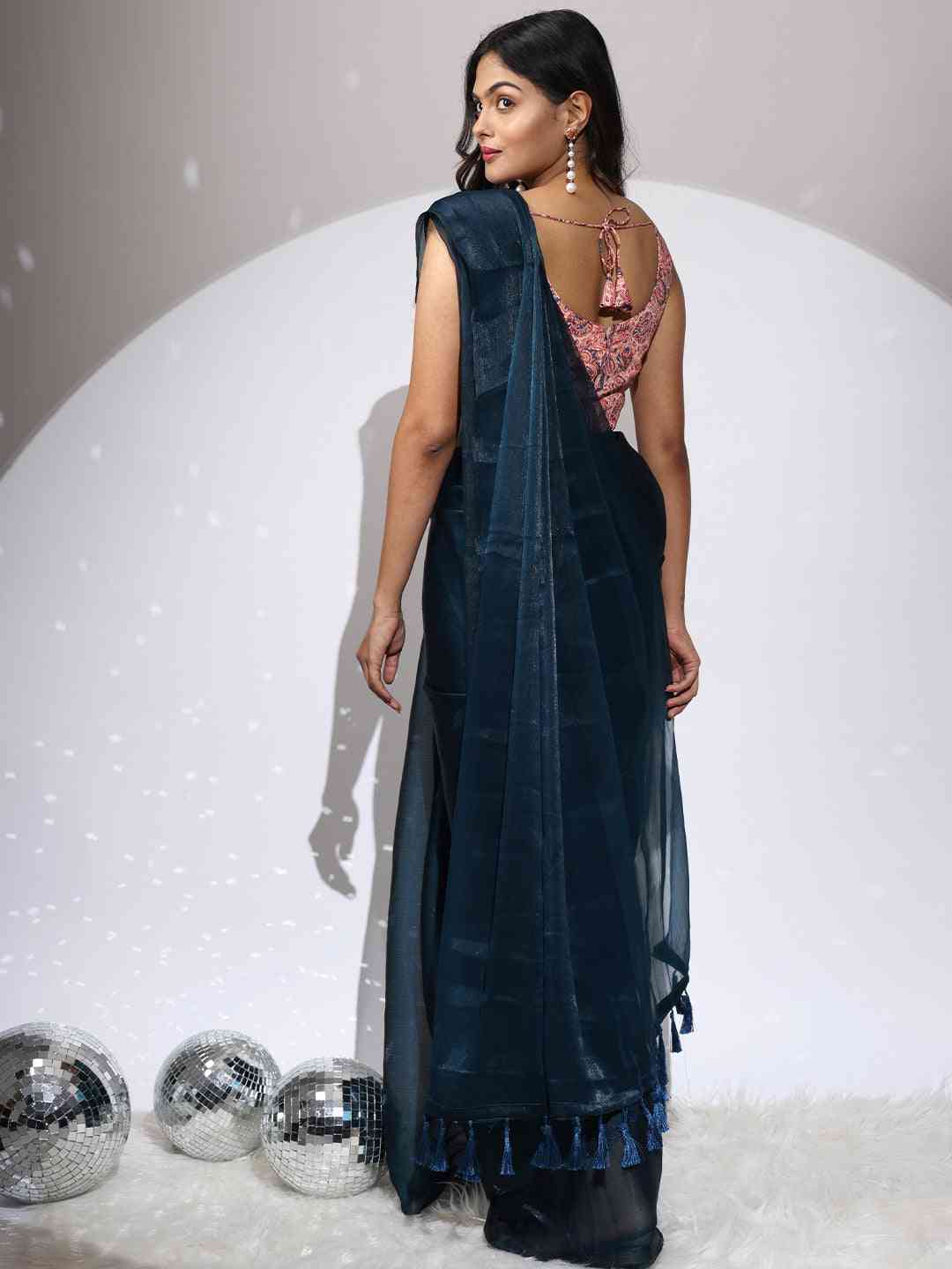 Chiffon Dual Tone Party Wear Designer Saree