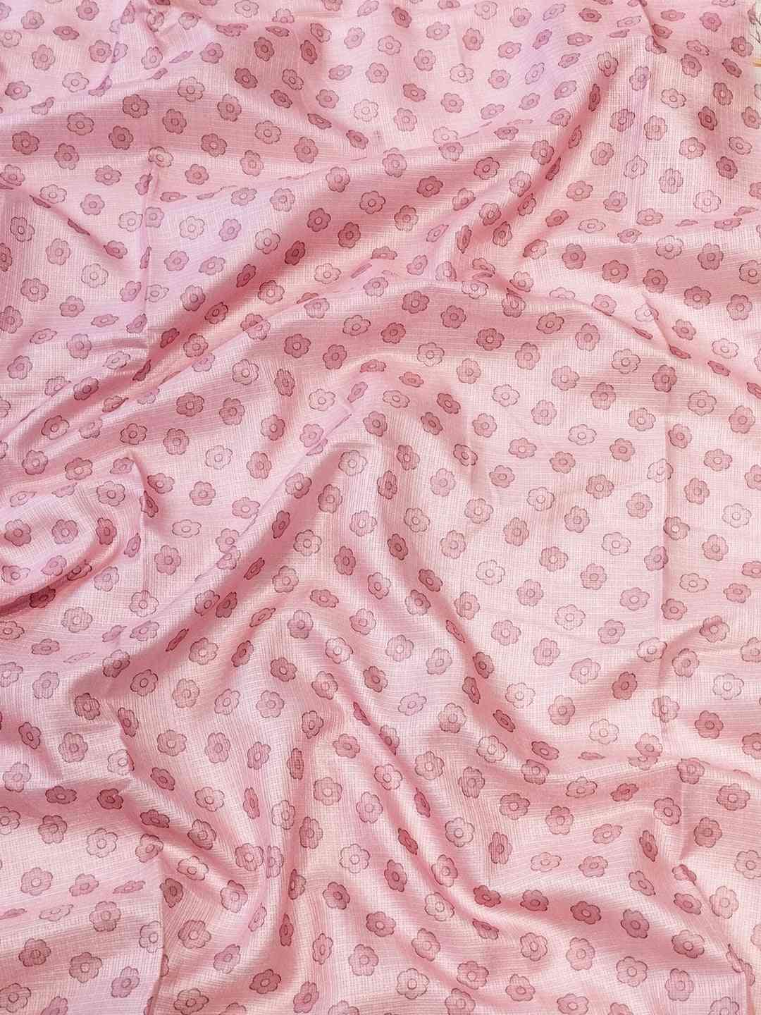 Fabric Detail of Light Peach Kota Saree with Floral Print