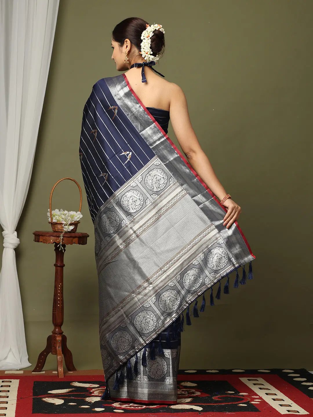 Pure Banarasi Katan Silk Kanchi Zari Weaving Saree