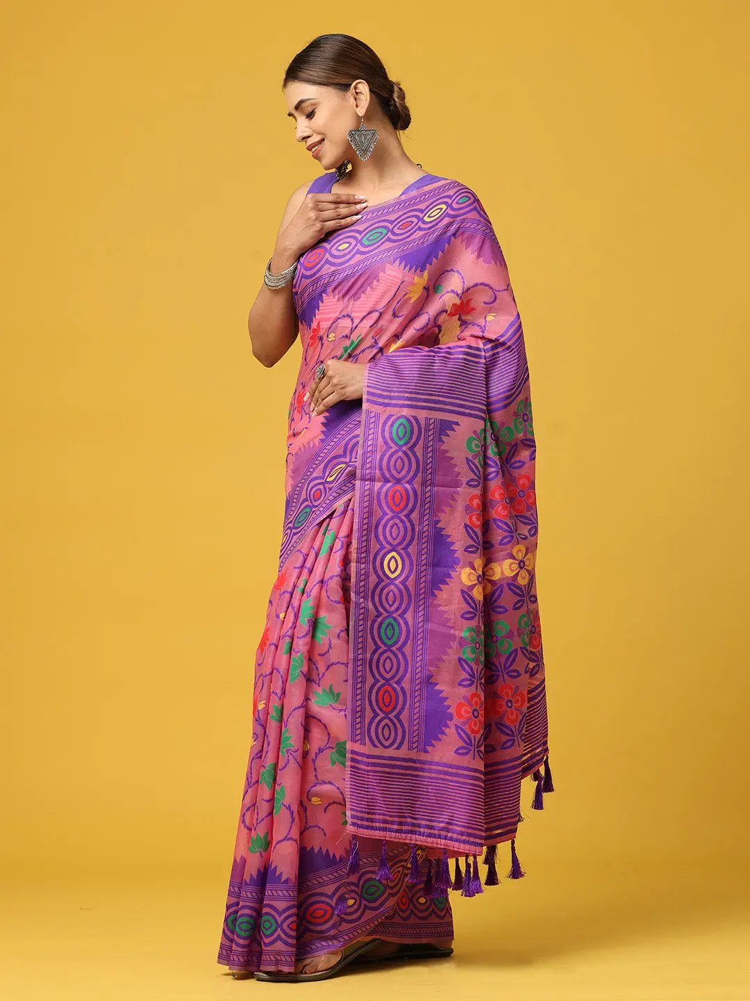 Dhakai Jamdani Cotton Silk Saree