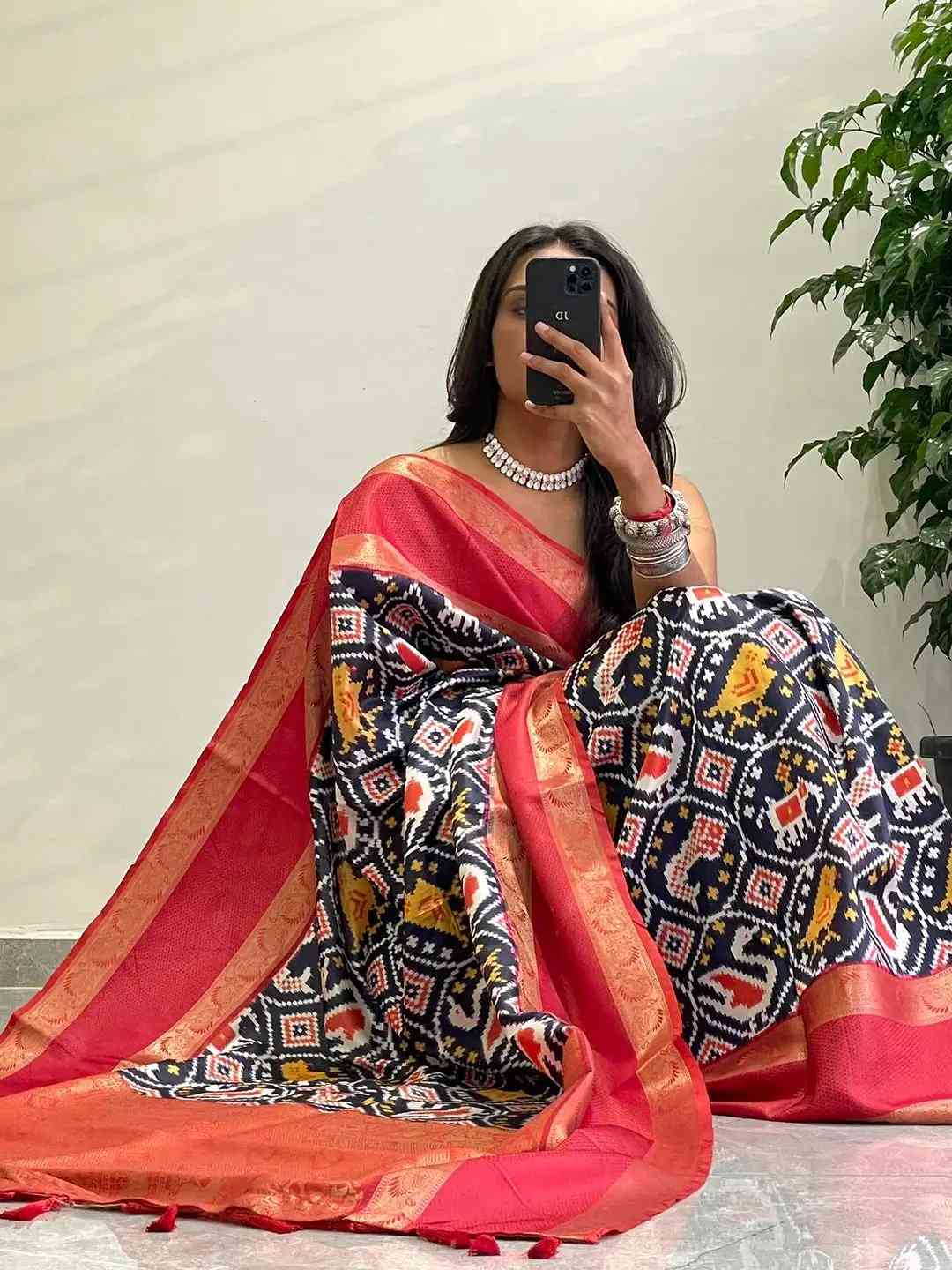 Chic Pochampally print saree with elegant Gadwal border