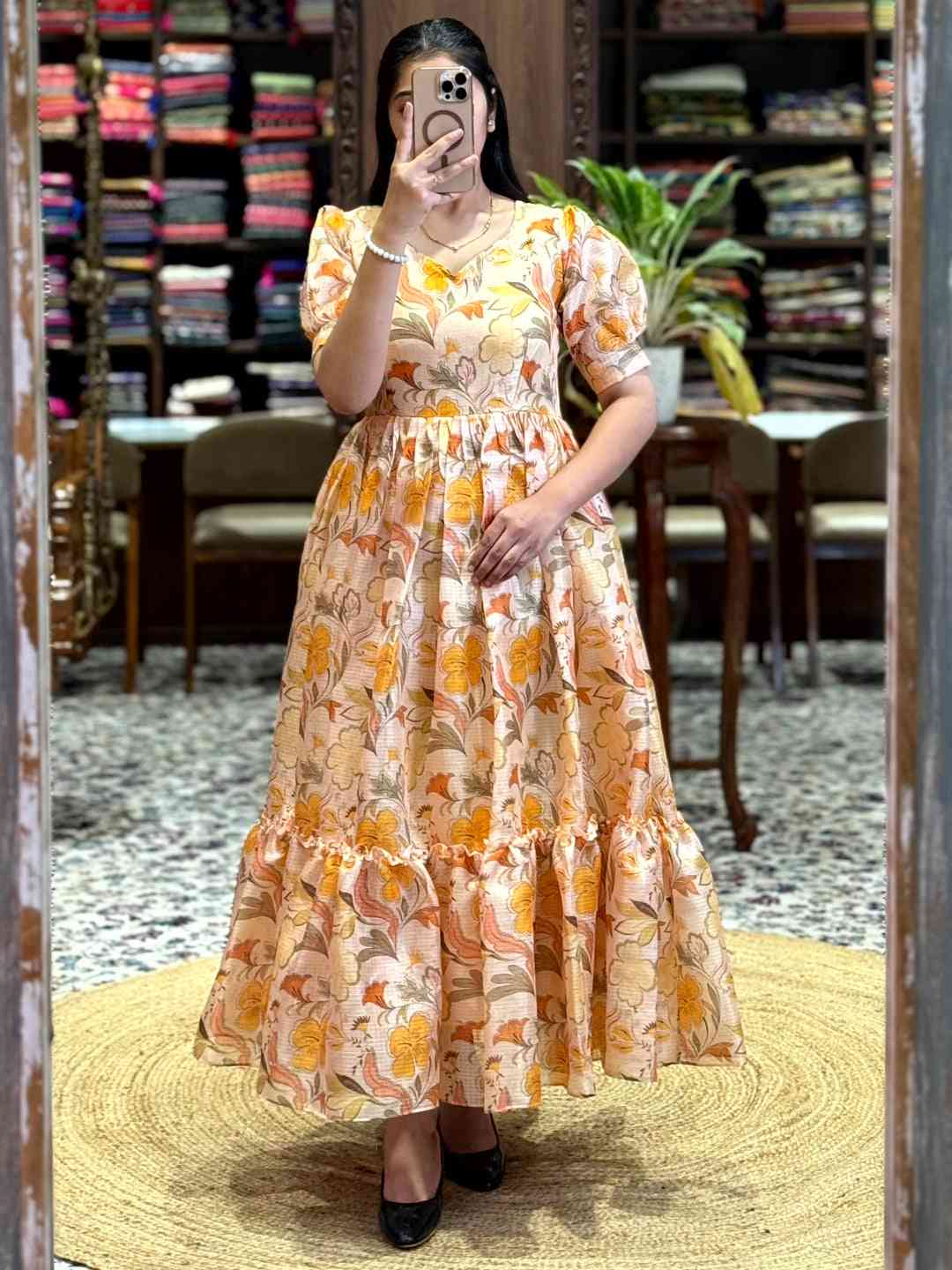 Light Yellow Floral Print Midi Dress