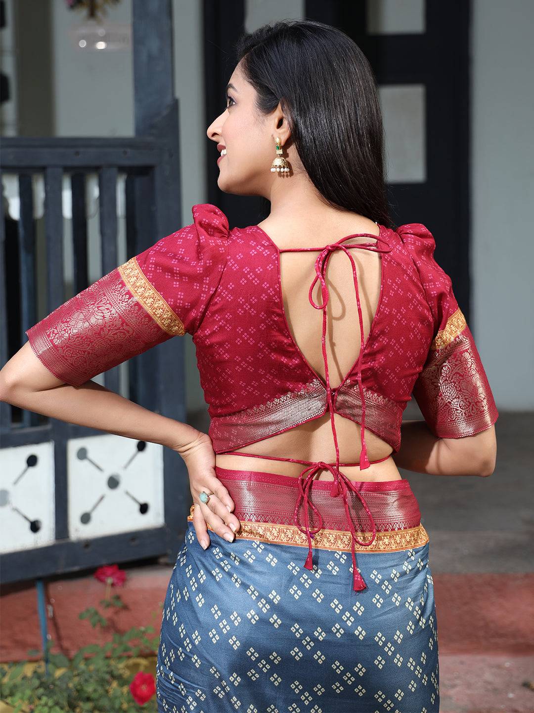 Blue Pure Viscose Dola Silk Saree with Bhandhej Print