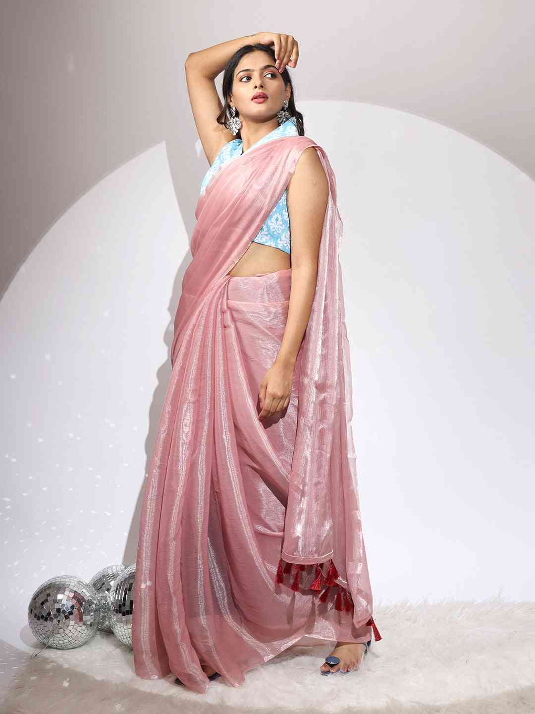 Chiffon Dual Tone Party Wear Designer Saree