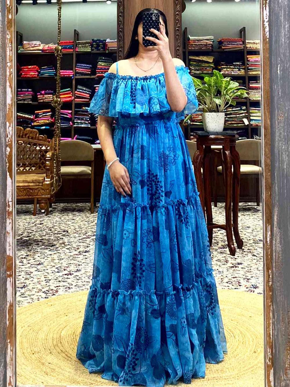 Blue Georgette Floral Print Dress