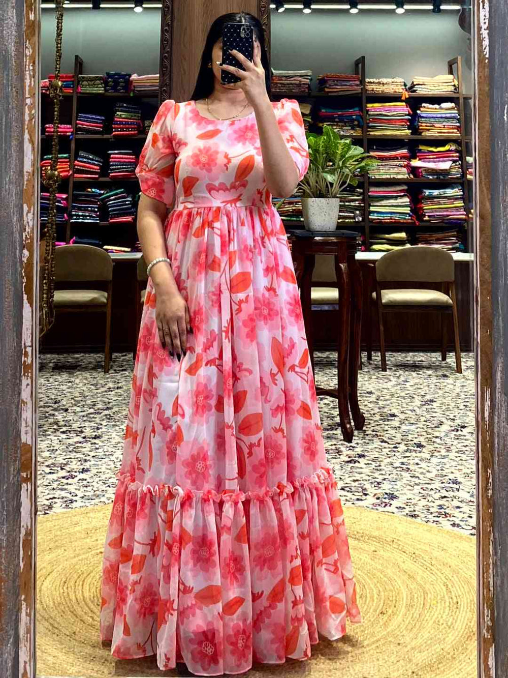 White Floral Georgette Dress