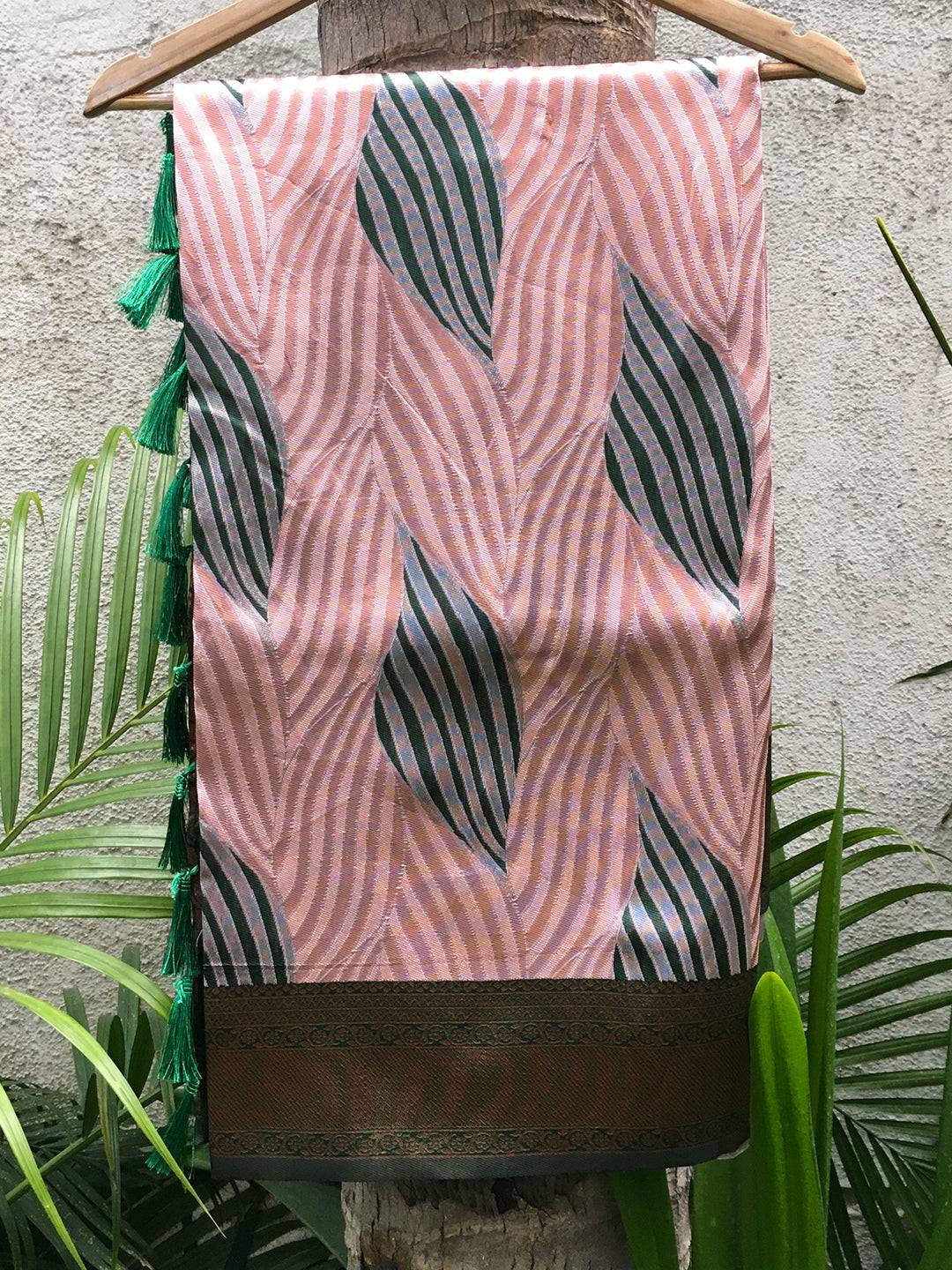 Tussar Silk Ikkat Saree with Green Tassels