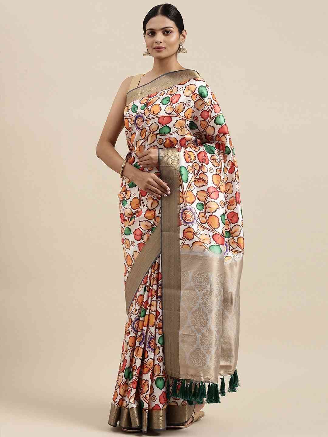 Exquisite Banarasi White Colour Floral Silk Saree