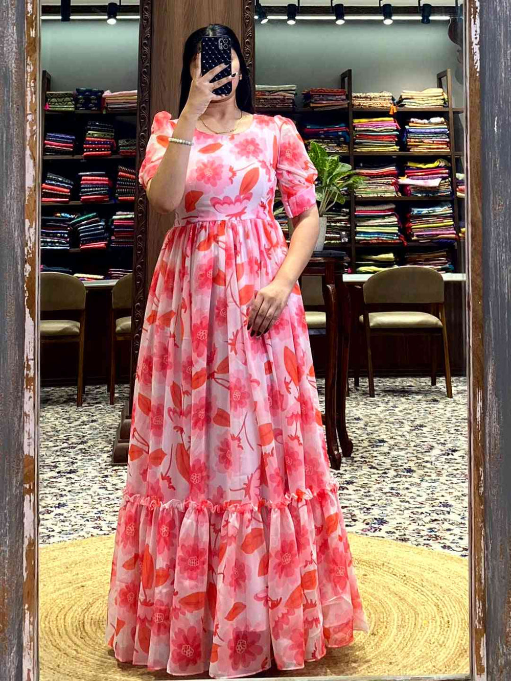 White Floral Georgette Dress