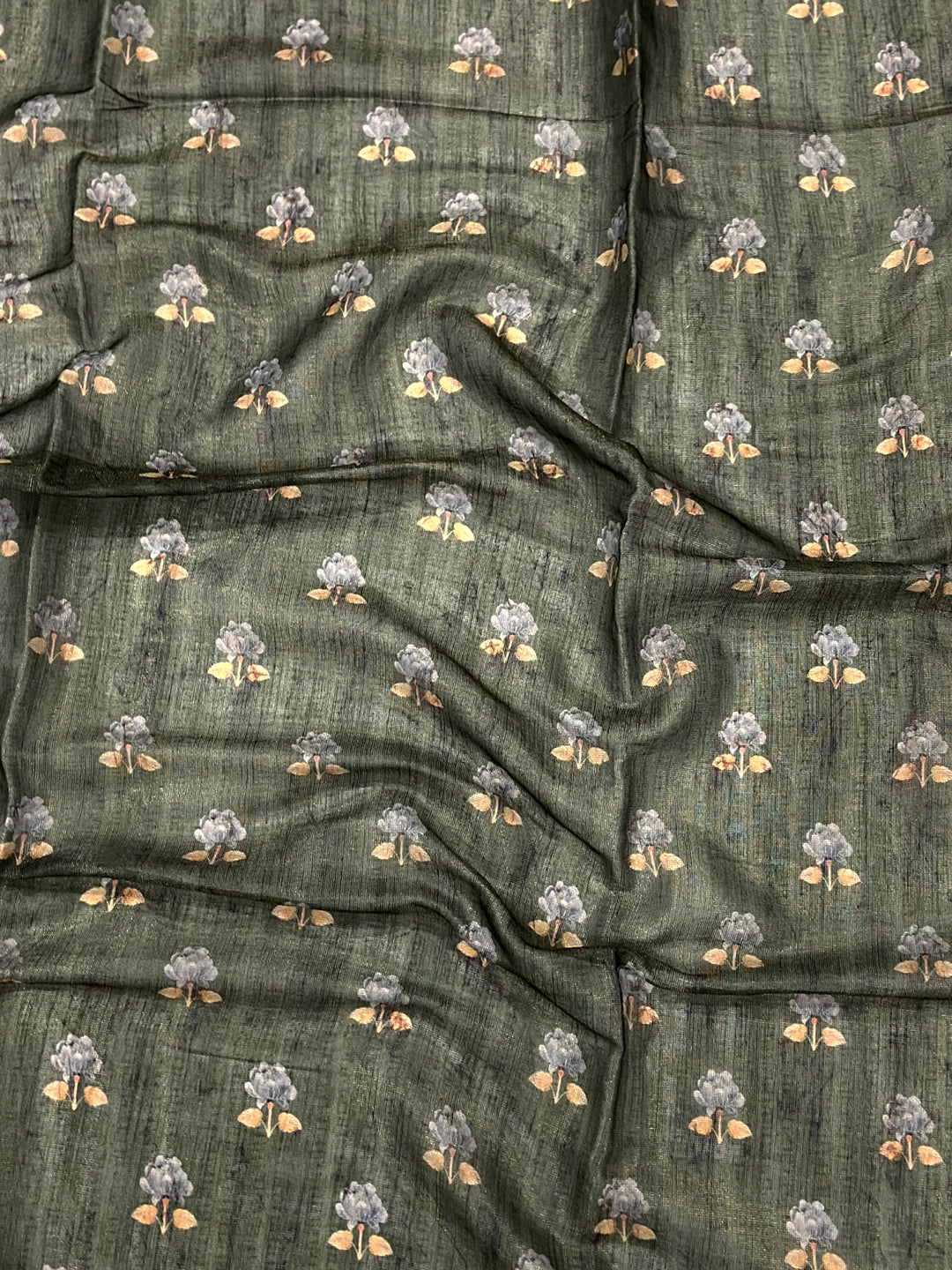 Dark Green Tissue Chanderi Kalamkari Saree