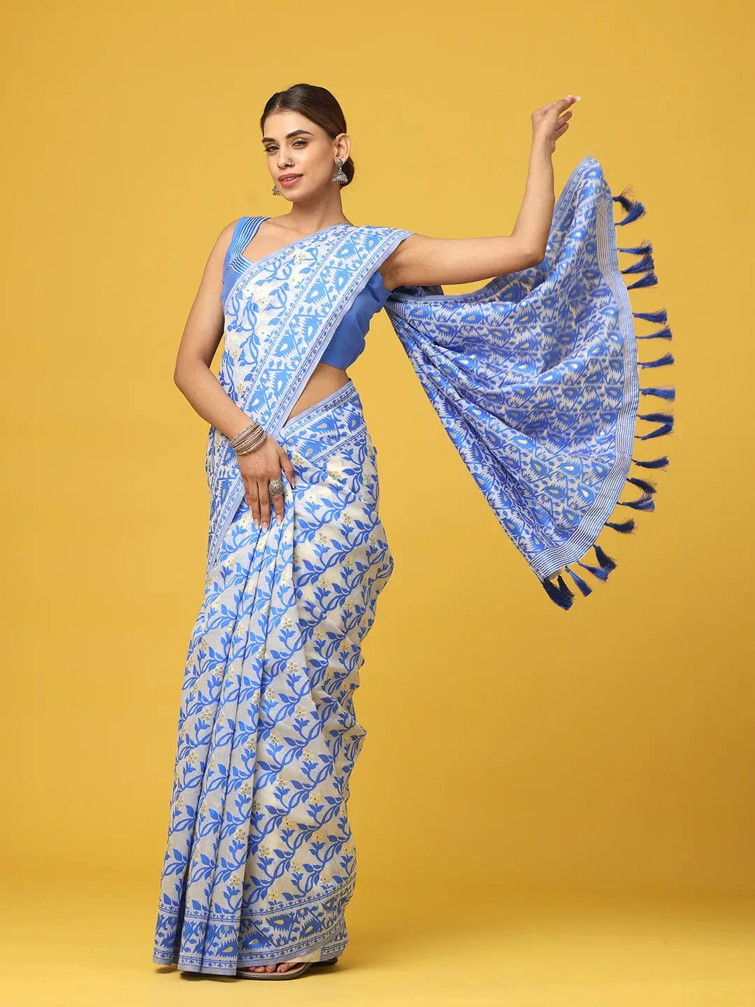 Dhakai Jamdani Cotton Silk Saree