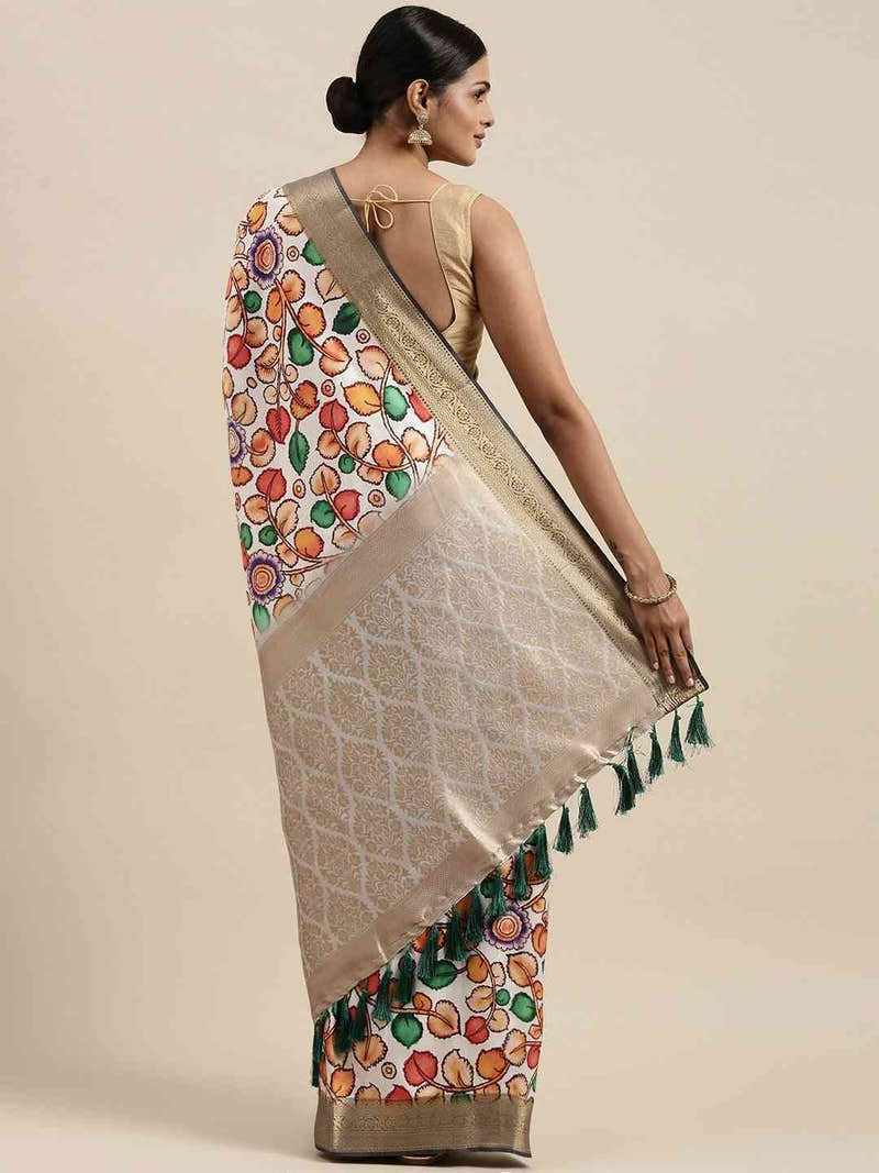 Banarasi White Colour Print Silk Saree