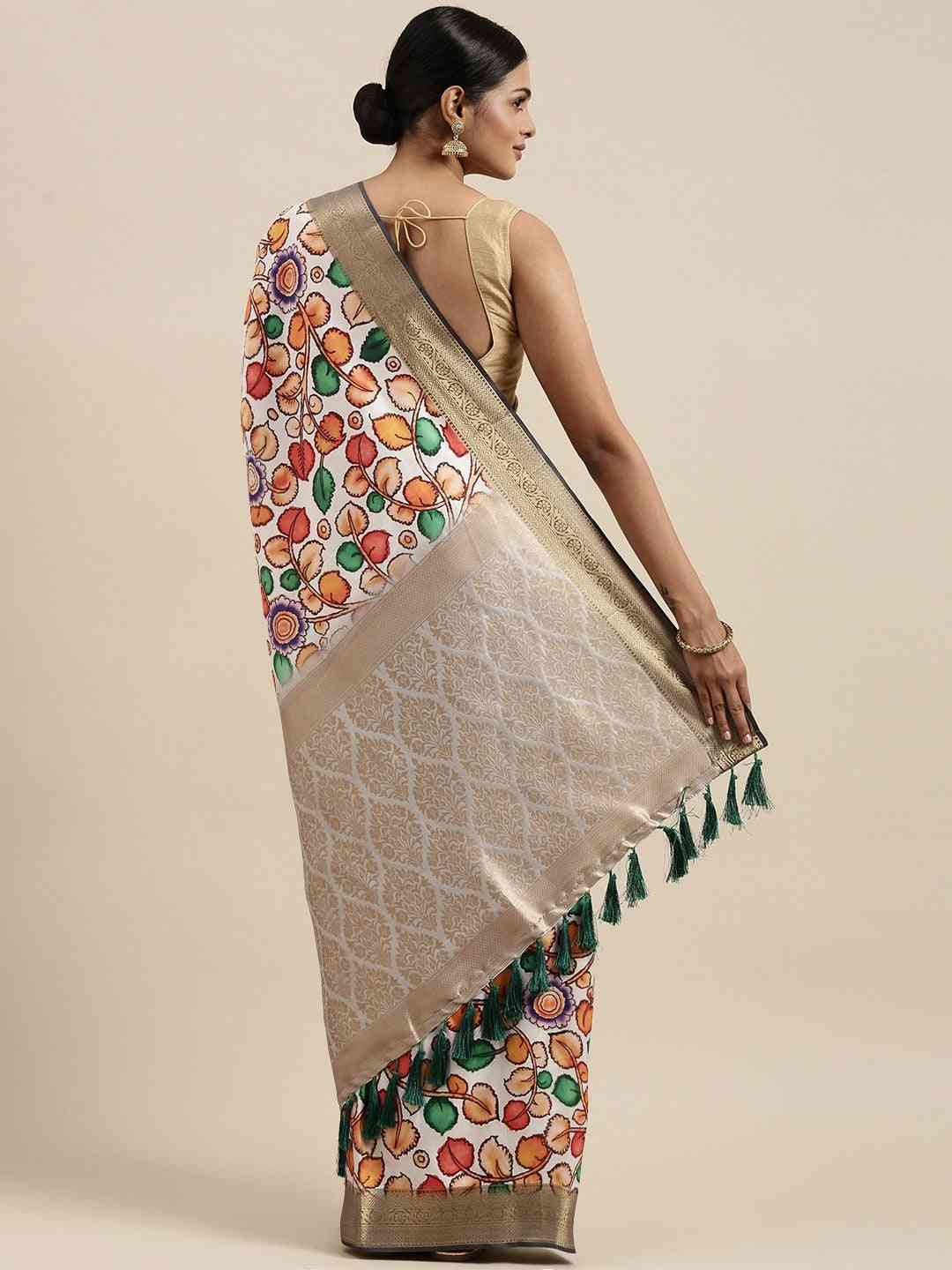 Exquisite Banarasi White Colour Floral Silk Saree
