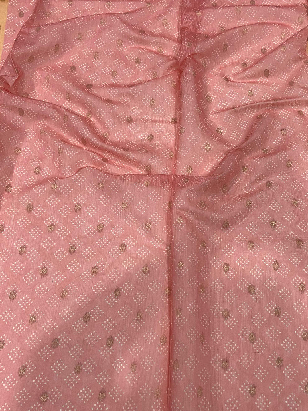 Carnation Pink Colour Block Print Saree