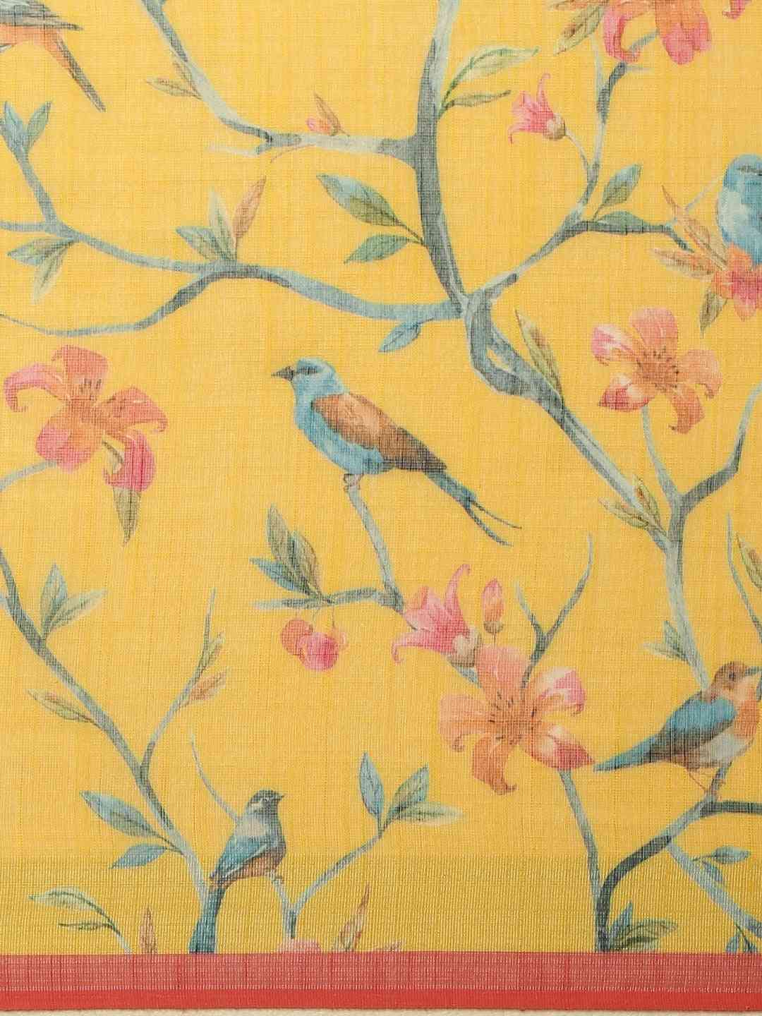 Mustard Colour Soft Linen Saree With Exquisite Digital Print