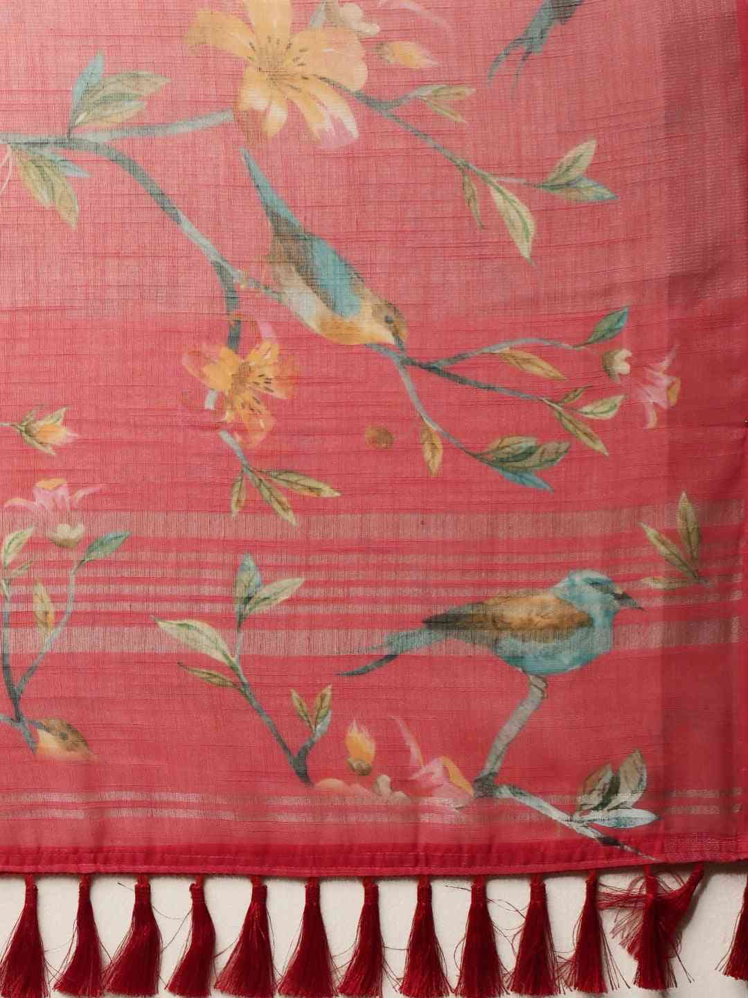 Mustard Colour Soft Linen Saree With Exquisite Digital Print