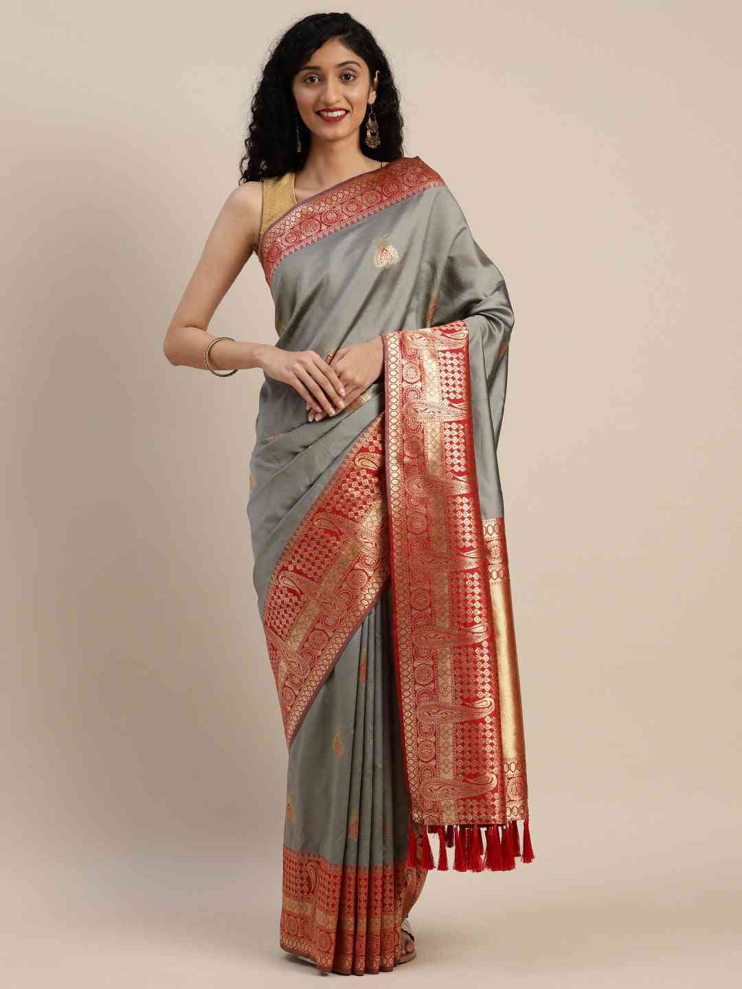 Banarasi Silk Grey Colour Ethnic Motifs Woven Design