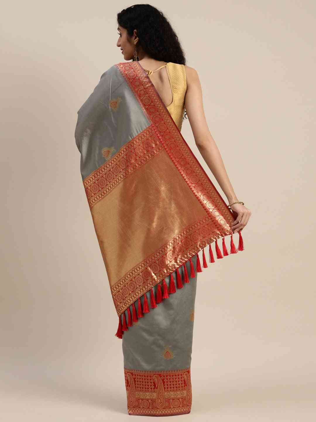 Banarasi Silk Grey Colour Ethnic Motifs Woven Design