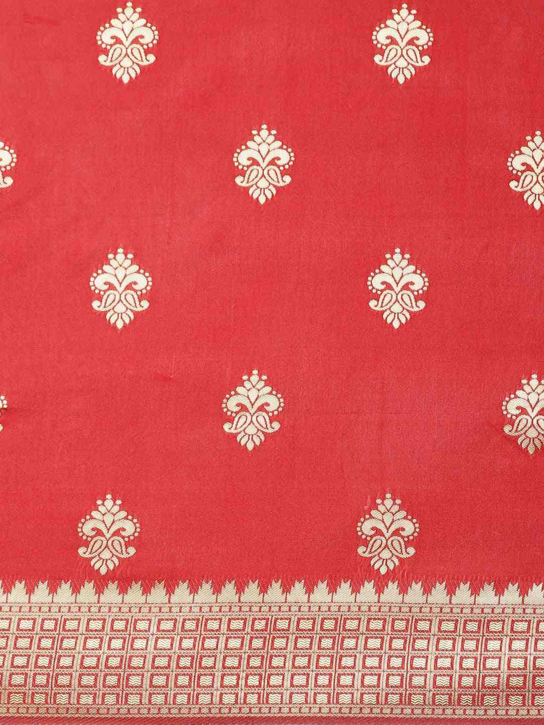 Banarasi Silk Red Saree with Ethnic Motifs