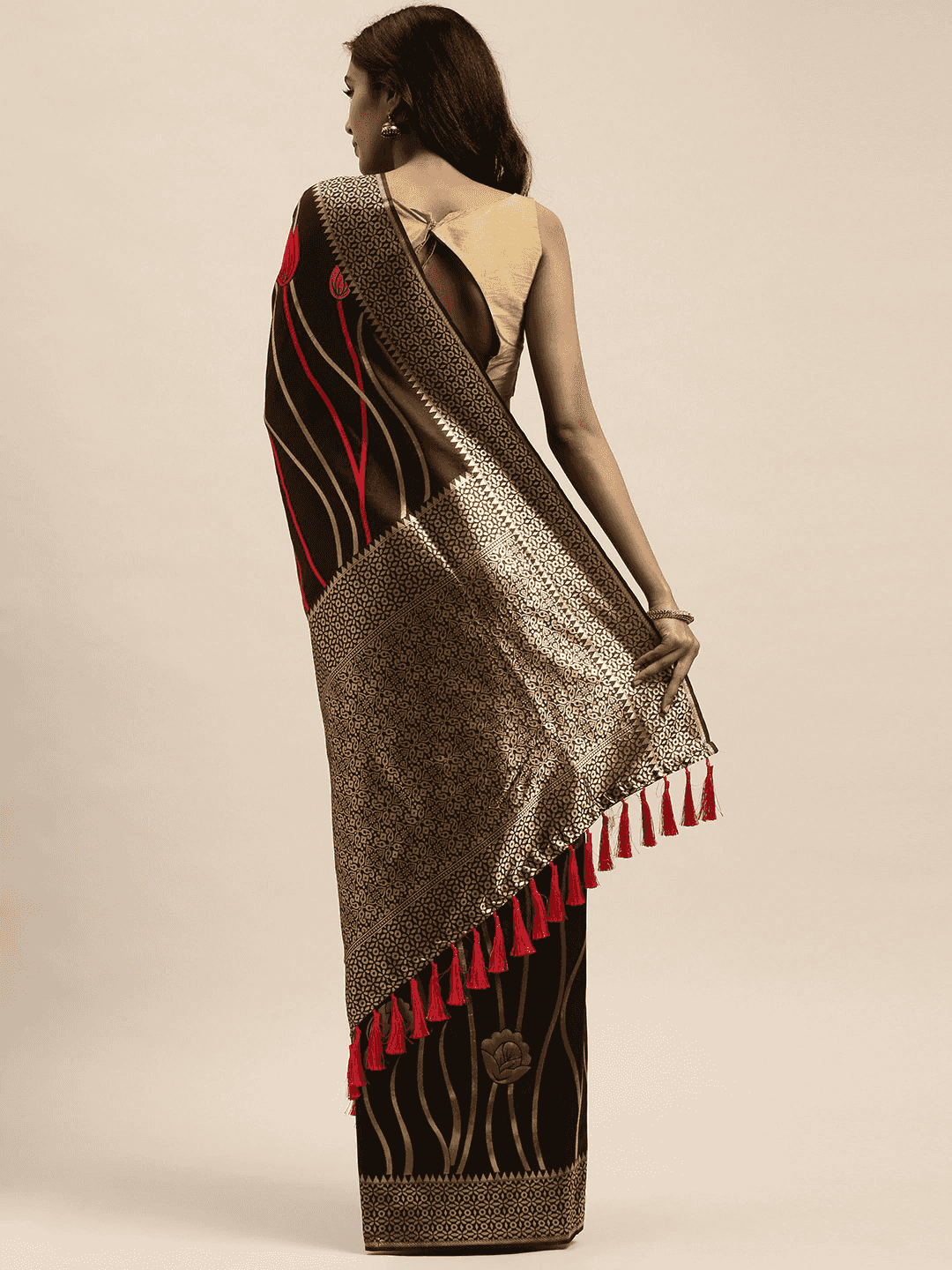 Banarasi Silk Black Colour Print Saree