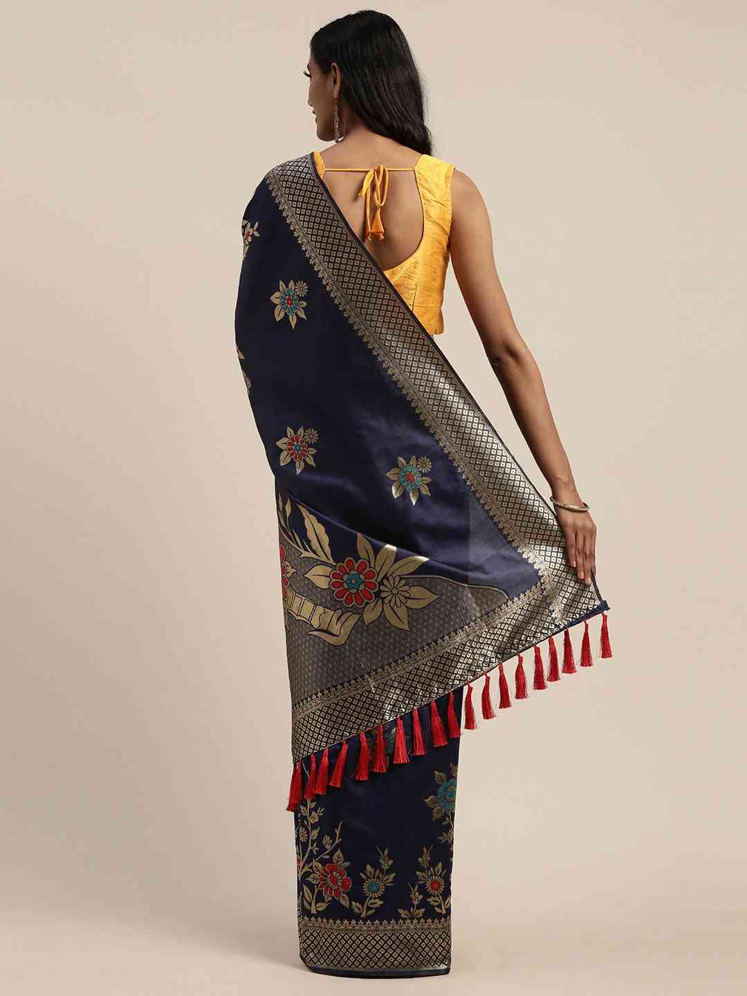 Stylish Banarasi Silk Navy Colour Print Saree