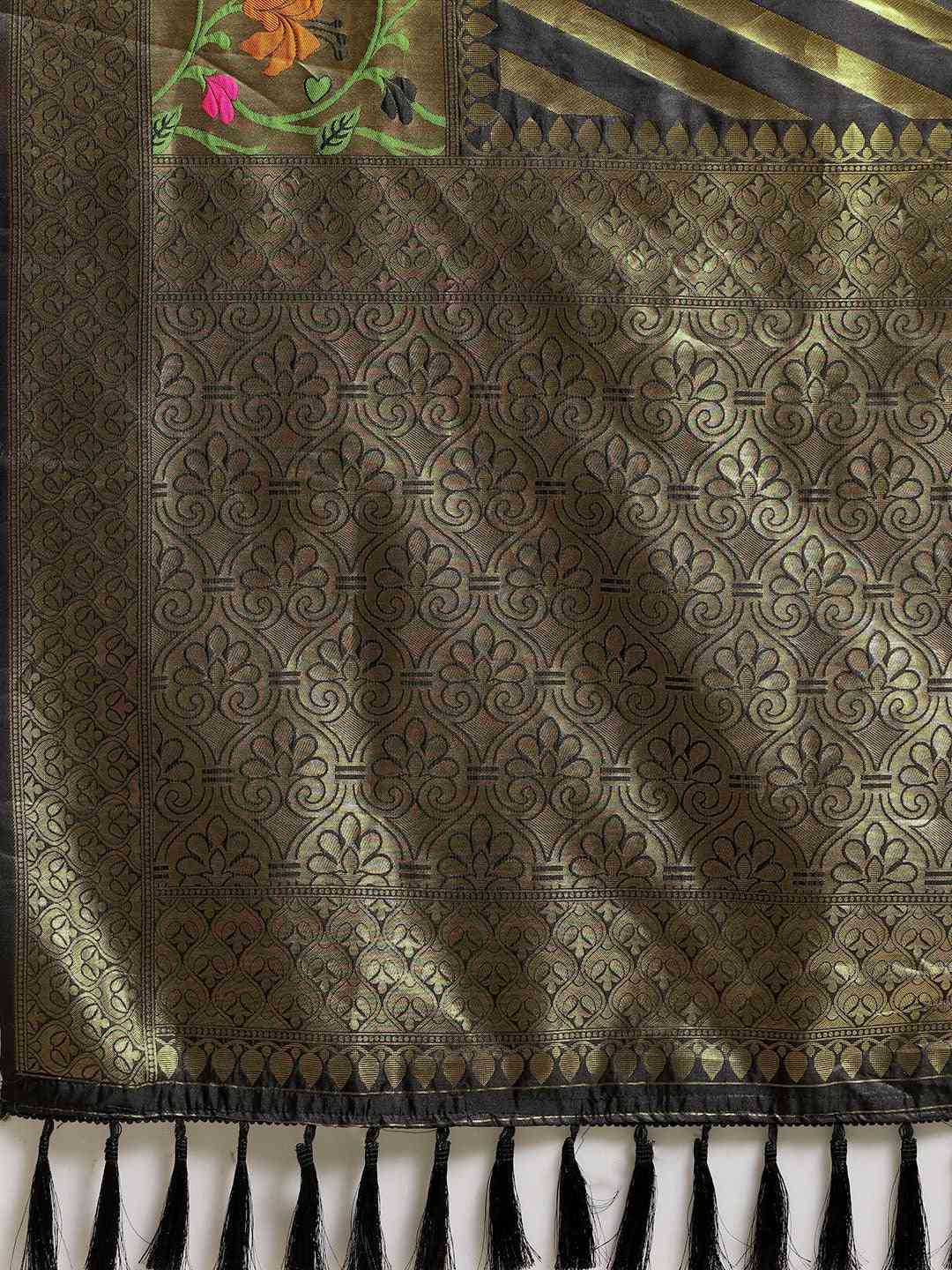 Banarasi Black Geometric Design Silk Cotton Saree