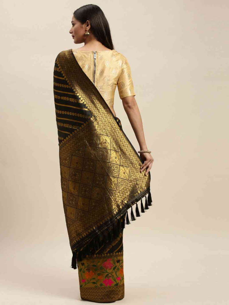 Banarasi Black Colour Ethnic Motifs Print Silk Cotton Saree