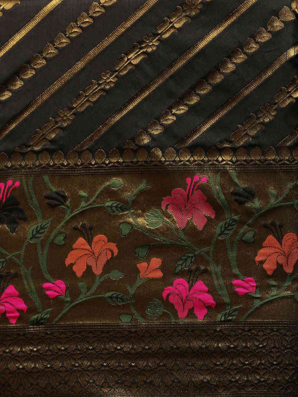 Banarasi Black Silk Cotton Saree with Ethnic Motifs
