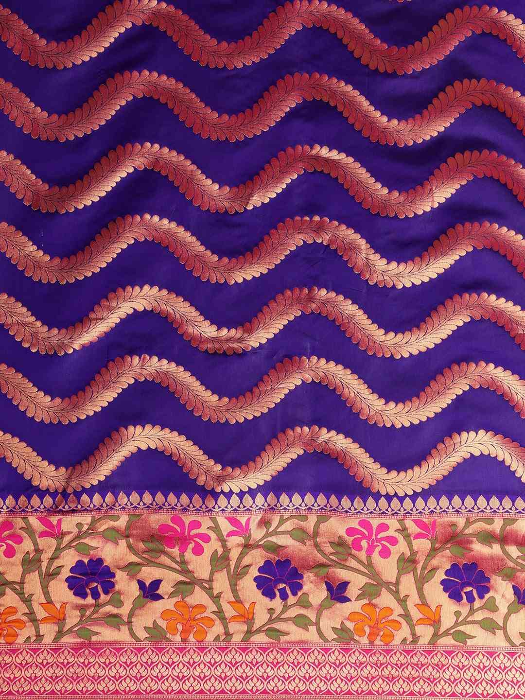 Banarasi Geometric Printed Purple Zari Silk Saree