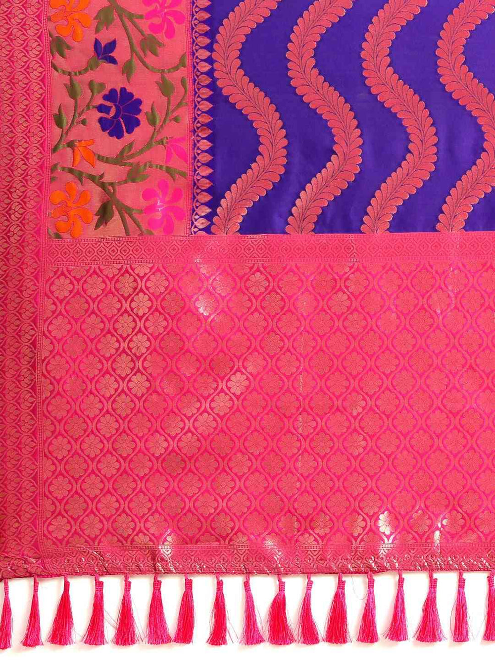 Banarasi Geometric Printed Purple Zari Silk Saree