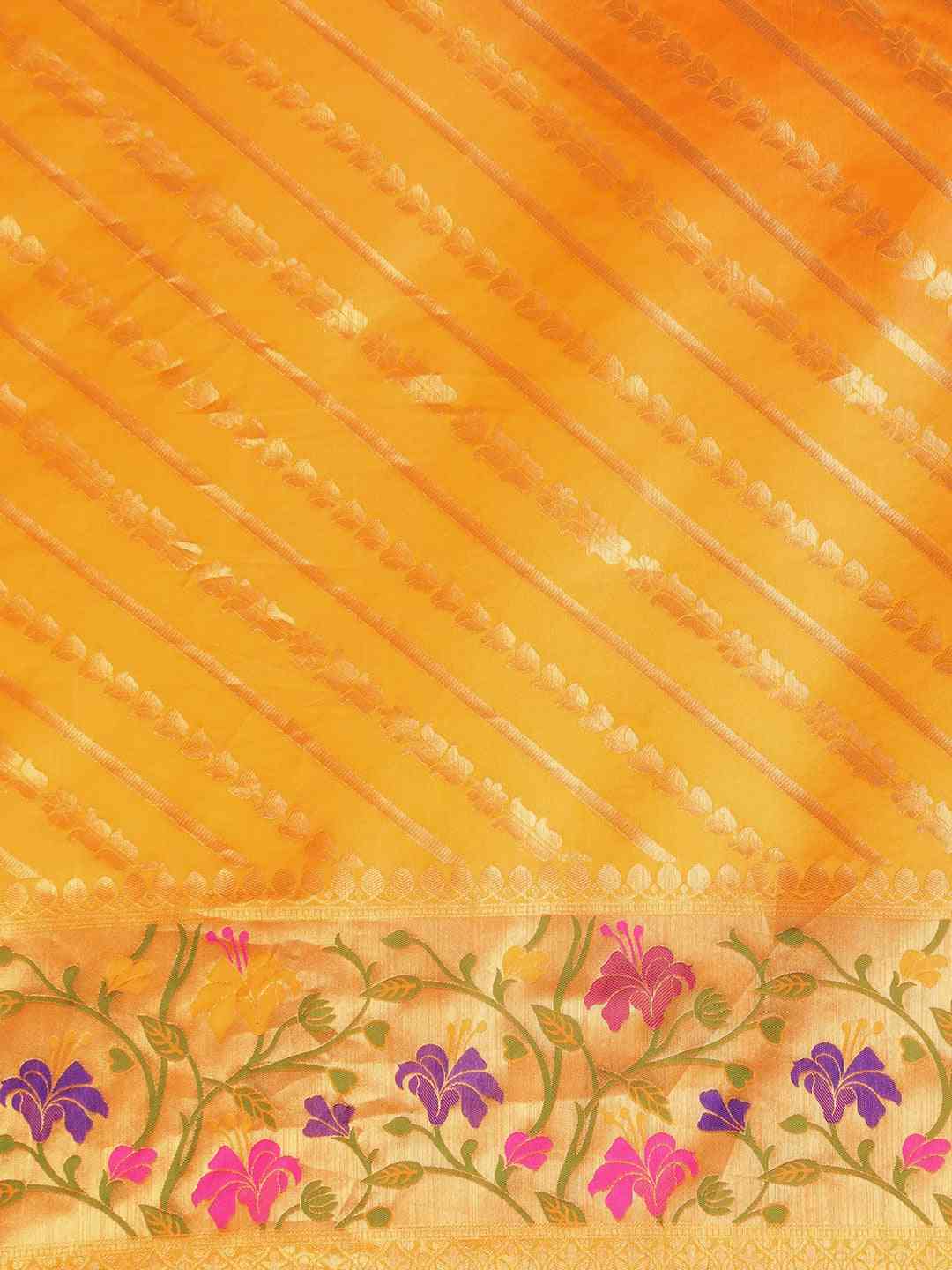 Banarasi Orange Ethnic Motifs Silk Cotton Saree