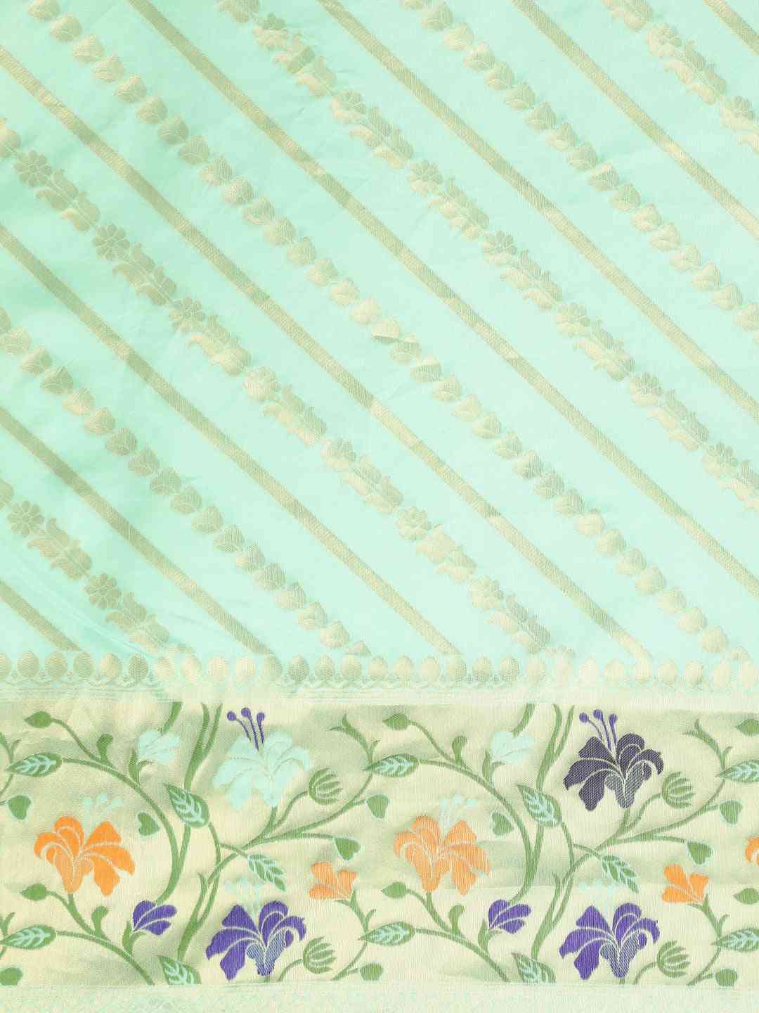 Banarasi Sea Green Ethnic Motifs Silk Cotton Saree