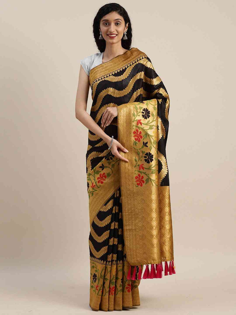 Banarasi Honey Yellow Colour Geometric Silk Saree